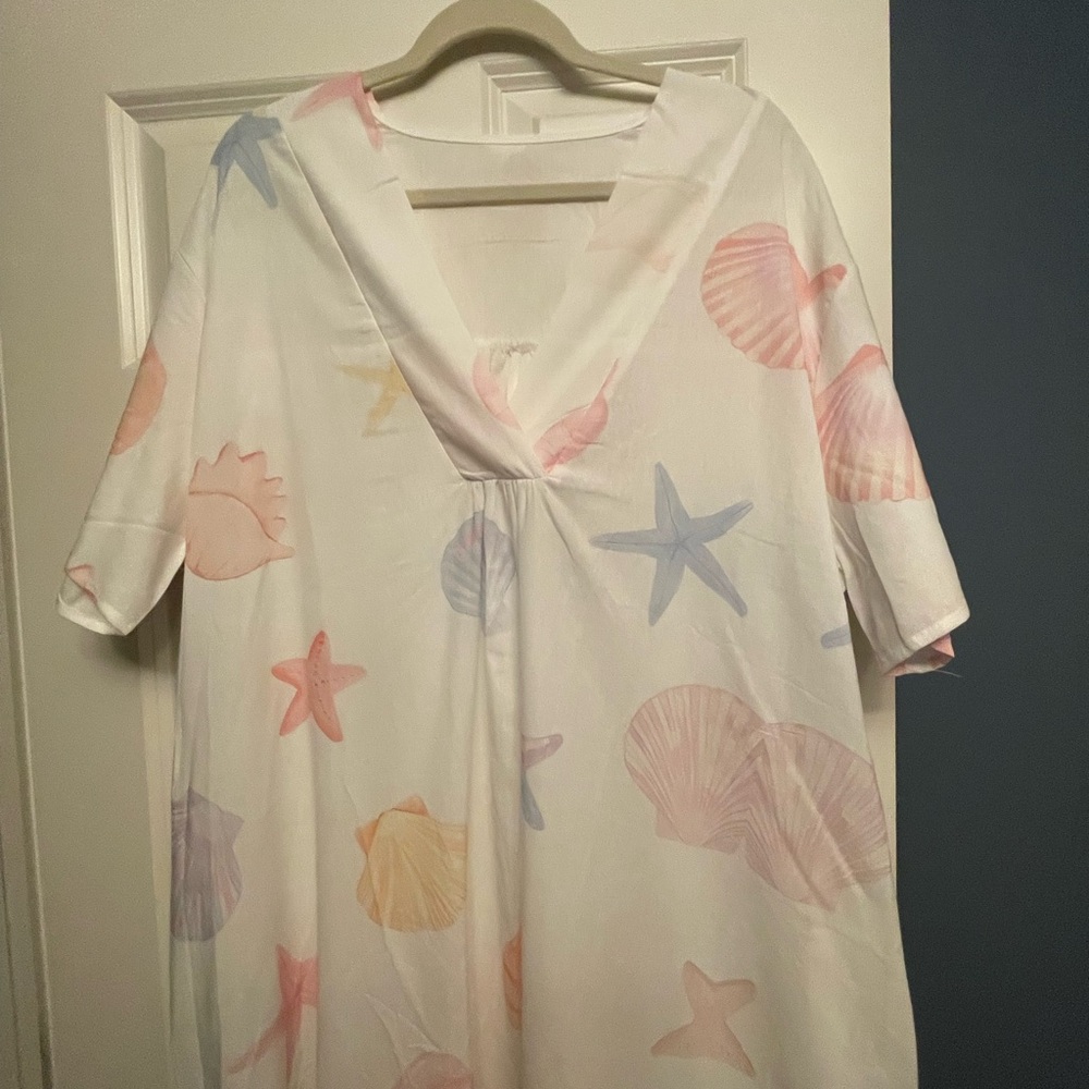 Women’s V-Neck Dress with Pastel Seashells and Starfish 3X